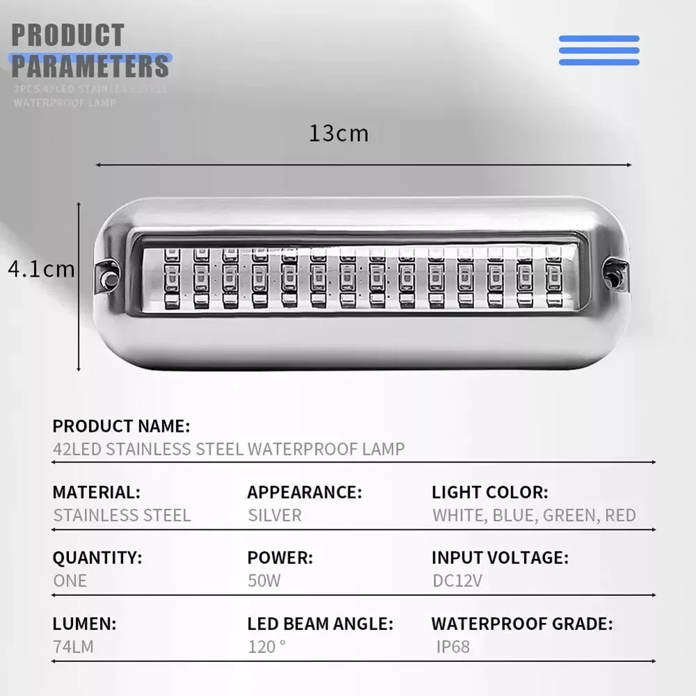 42 LED Waterproof Marine Boat LED Light 316 Stainless Car Tail Lights Accessories Underwater Pontoon Marine Ship Boat Light