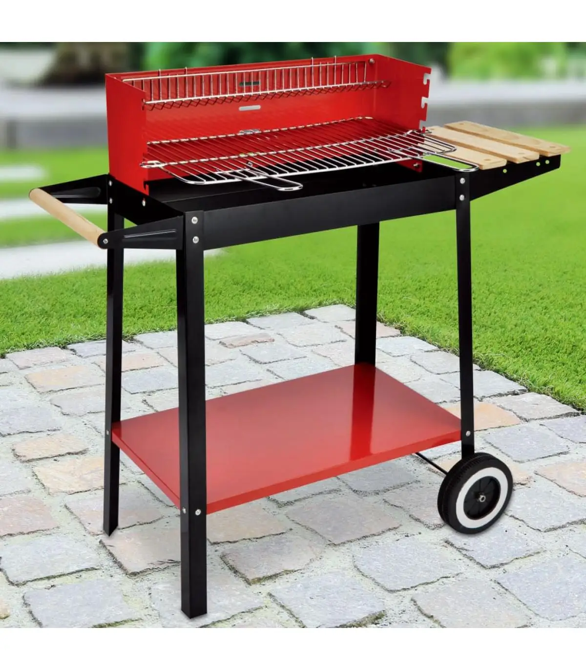 HI BBQ charcoal barbecues with red wheels 88x44x83 cm