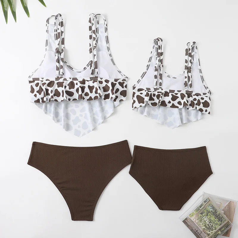 Mother Daughter Swimwear Sets Parent-Child Swimsuit Suit Family Matching Outfits New Printed Ruffle Split Bikini 2 Piece  Q..
