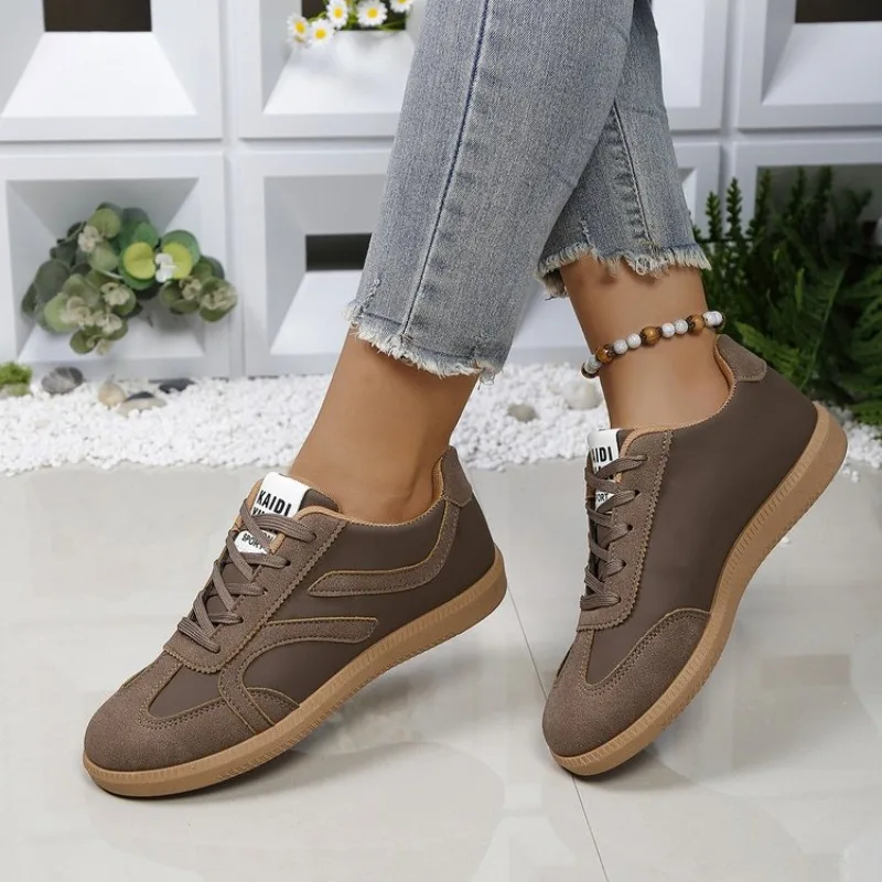 Women Natural Suede Leather Lace-up 2026 New Sneakers Round Toe Soft Comfort Casual Female Outdoor Drive/walk Shoes for Woman