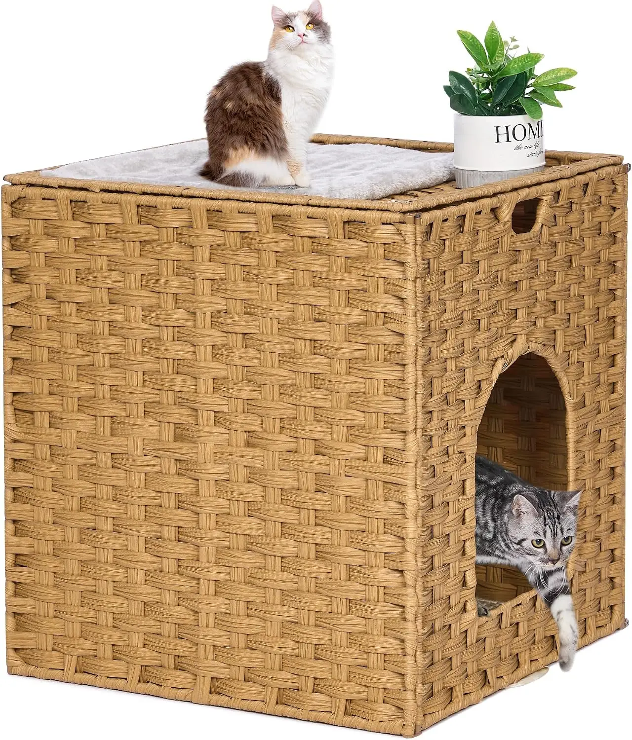 Cat Litter Box Furniture Enclosure, Concealed Litter Pan Hideaway with Litter Mat