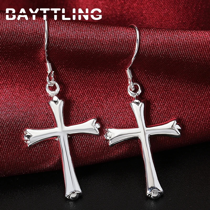 42MM 925 Sterling Silver Exquisite Cross Earrings For Fashion Women Glamor Party Jewelry Gifts Hip Hop Punk Earrings