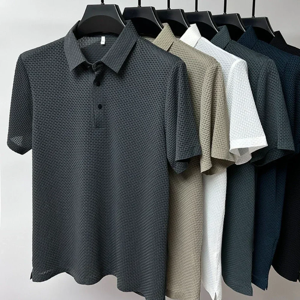 Summer New Ice Silk Breathable Polo Shirt Men\'s Summer Casual Fashion Versatile Trend Button Fashion Plus Size Short Sleeve T-Sh