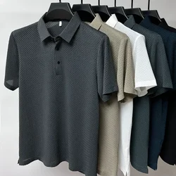 Summer New Ice Silk Breathable Polo Shirt Men's Summer Casual Fashion Versatile Trend Button Fashion Plus Size Short Sleeve T-Sh