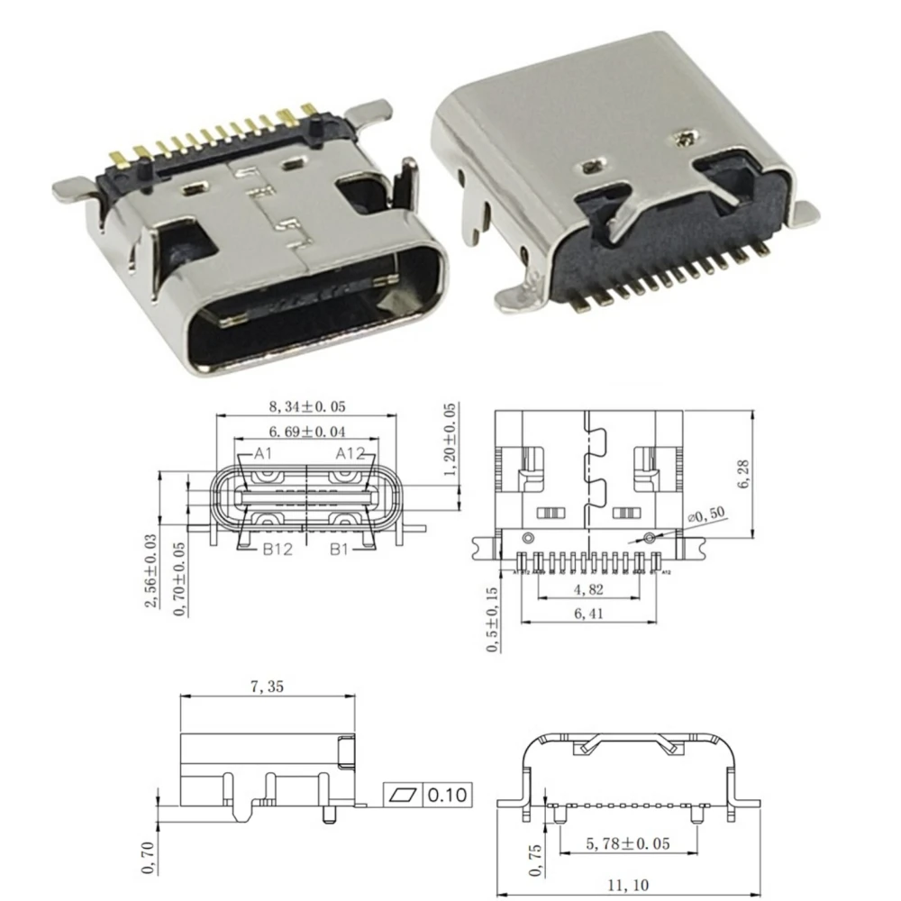 100PCS/Box 10Models Type-C USB Charging Dock Connectors Mix 6Pin and 16Pin Use for Phone and Digital Product Repair kit