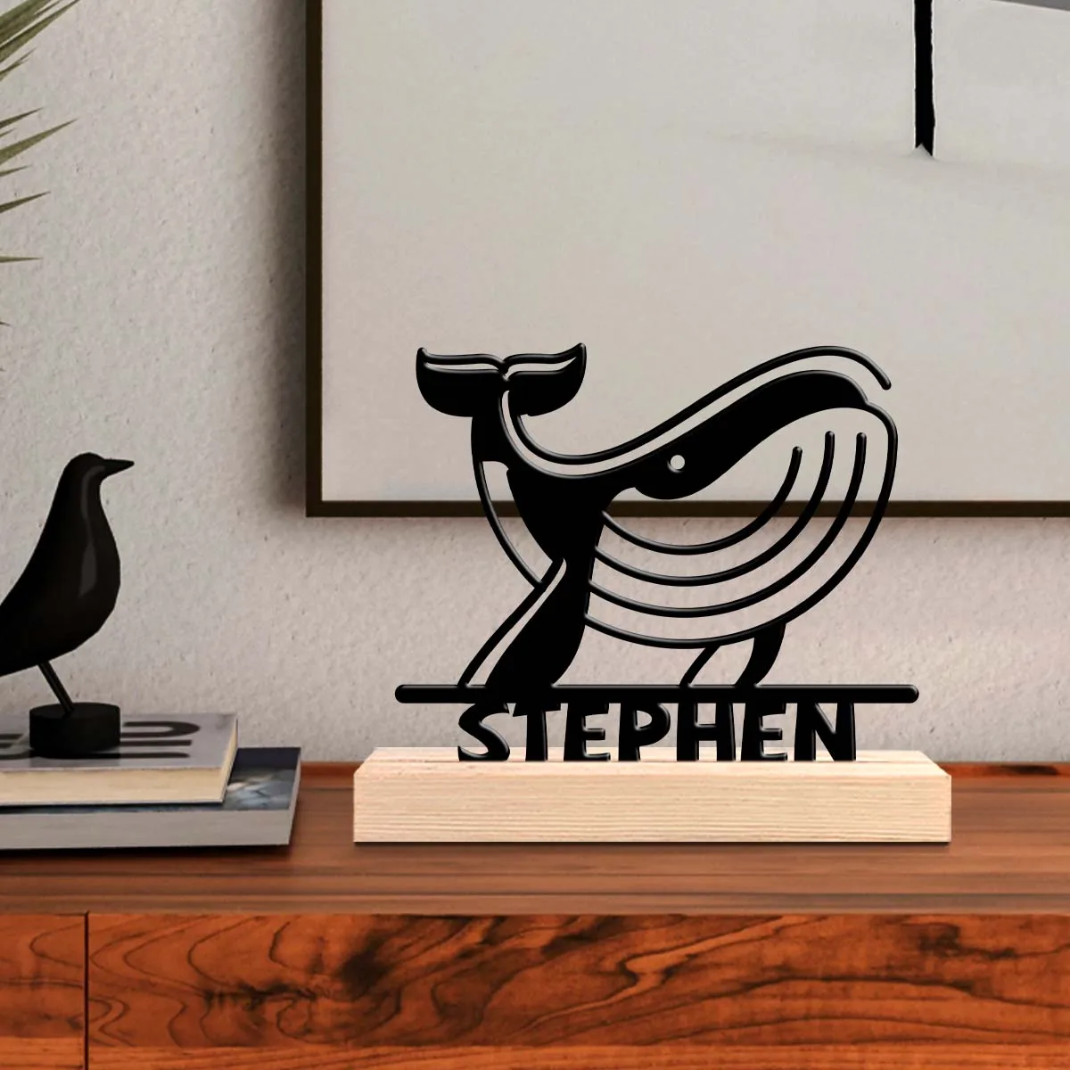 1pc Metal Art Desktop Decoration Customizable Name Equipped with A Wooden Base Room Decorations, Bar Counter Decorations