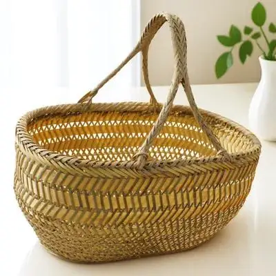 

Bamboo Basket Vegetable Fruit Storage Holder Kitchen Bathroom Organizer Garden Harvest Shopping Weaving Handle Container