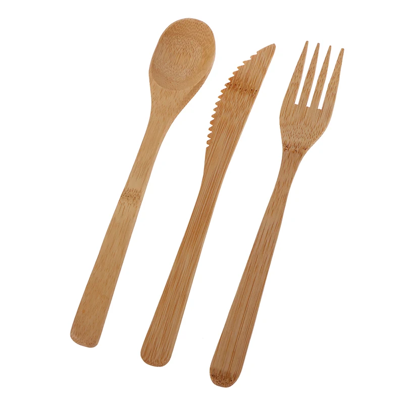 1 Set Bamboo Travel Cutlery Set Fork Knife Spoon Reusable Kitchen Tools Eco-Friendly Wood Bamboo Wooden Cutlery