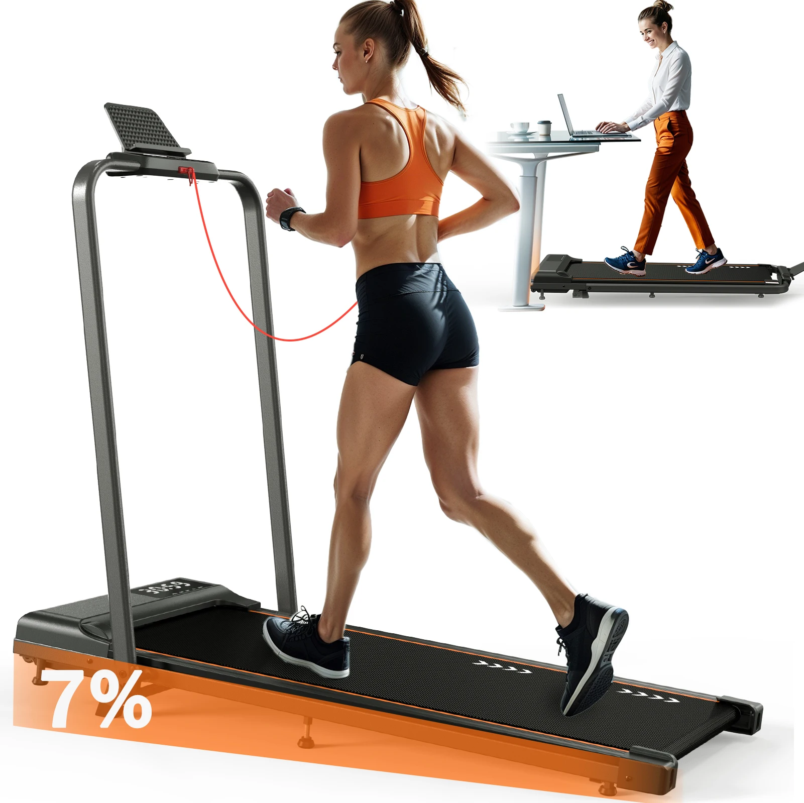 Esteira doméstica dobrável MettleMatic |   Motor 1-12 km/h 2,25 HP 7% inclinação |   Superfície de 7 camadas de carga de 100 kg |   Sem instalação para casa