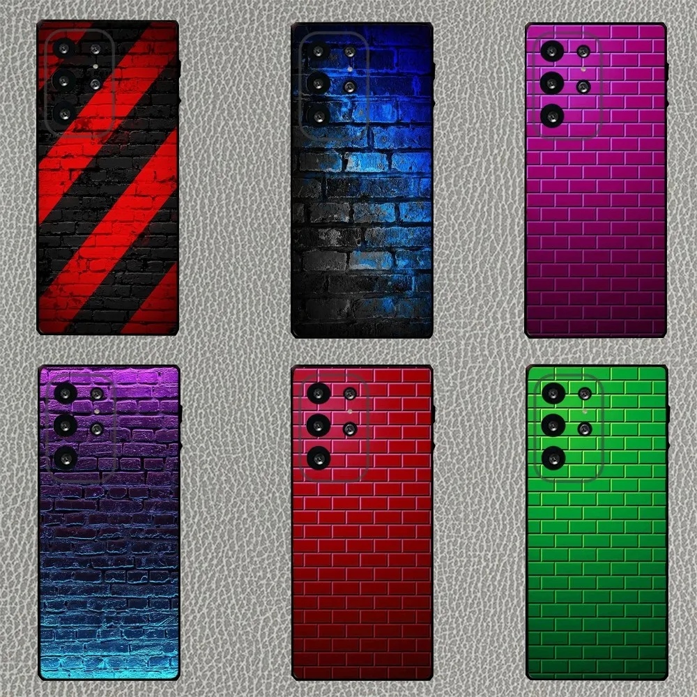 Bricks Wall Background Phone Case For Samsung S21,S22,S23,S30,Ultra,S20,Plus,Fe,Lite,Note,10,9,5G Black Soft Cover