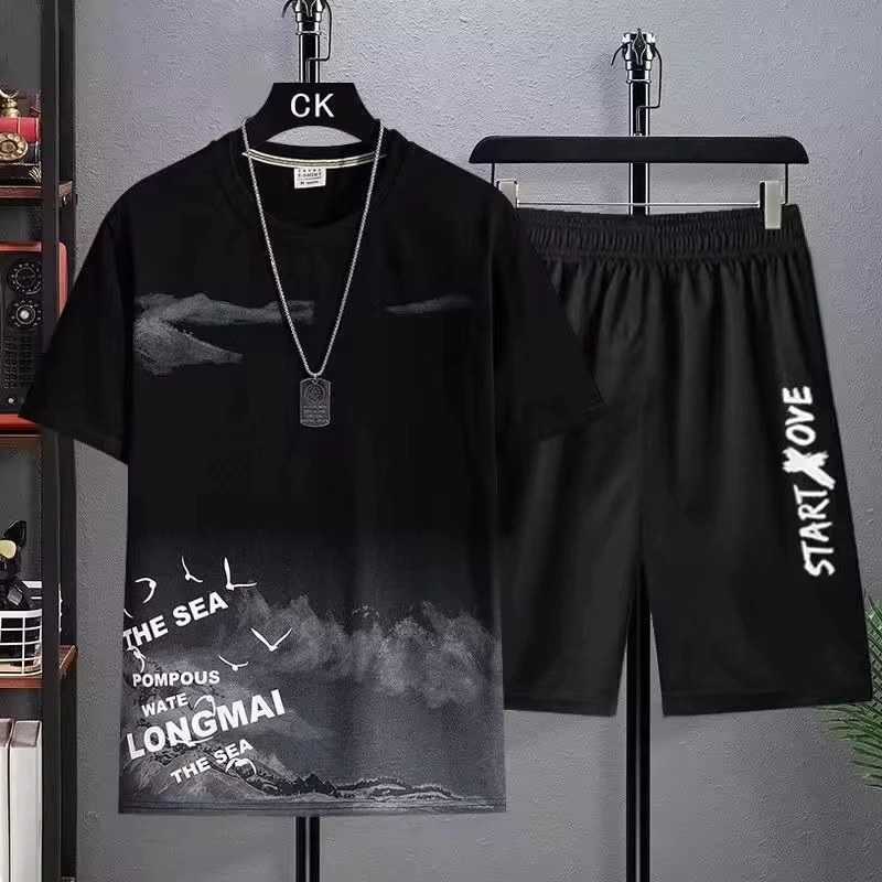 

Trendy Suits for men Men's Summer Shorts Set Gym Outfit Student Short Sleeve Tee 2 Piece Set Tracksuits Men Casual Men Clothing