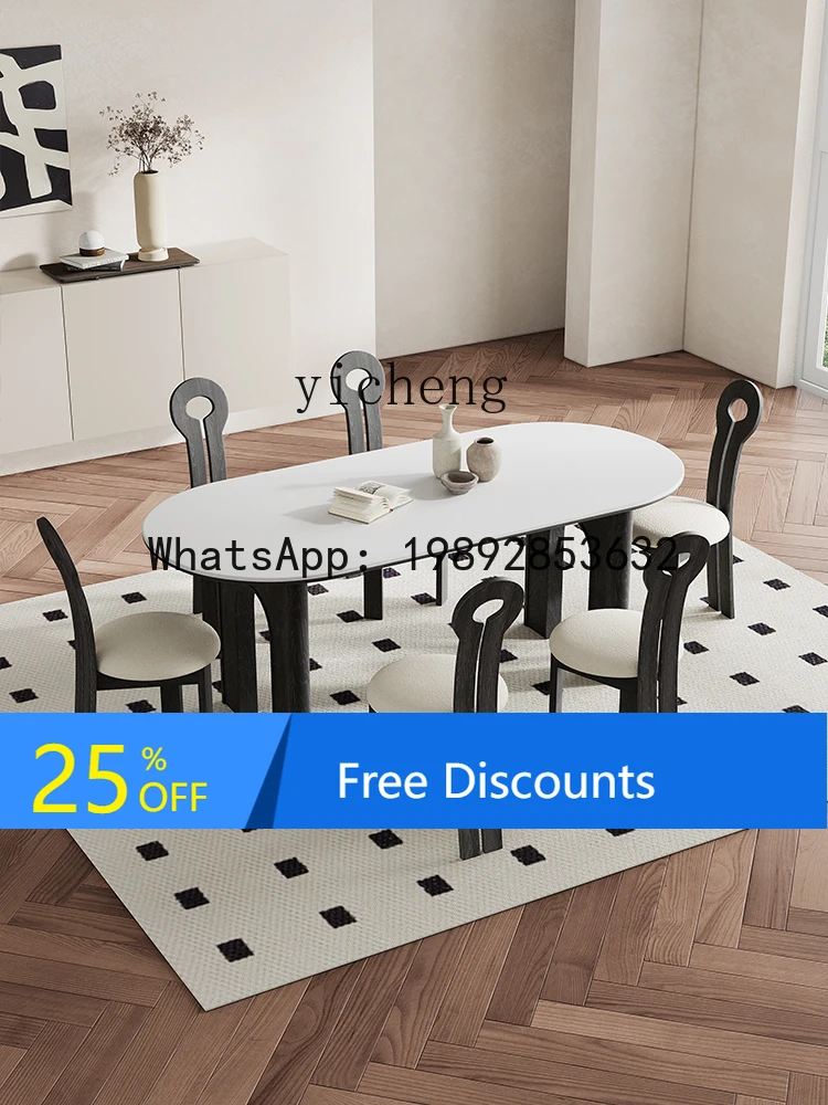 

Antique Style Solid Wood Dining Table and Chair Stone Plate American Black Ash Wood Japanese Retro