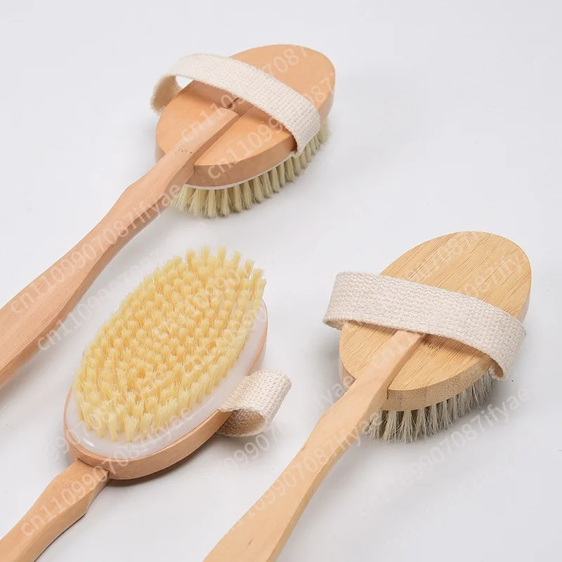 Wooden body rubbing artifact wet and dry exfoliating bristles bath brush