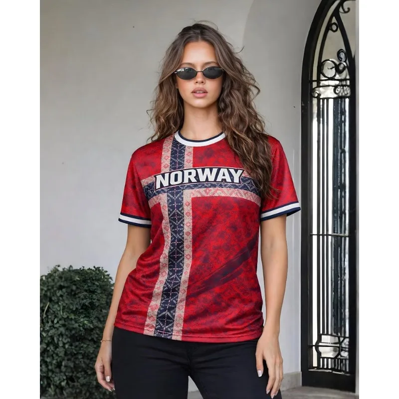 3D Red Cross Ethnic Pattern Soccer Jersey,  Quick Dry Breathable Tee Nordic Fan Streetwear, Daily Casual Outfit Famly Kids Tees