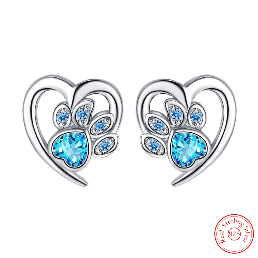 

Fashion New Women's 925 Sterling Silver Jewelry Crystal Paw Heart Stud Earrings FQL25148