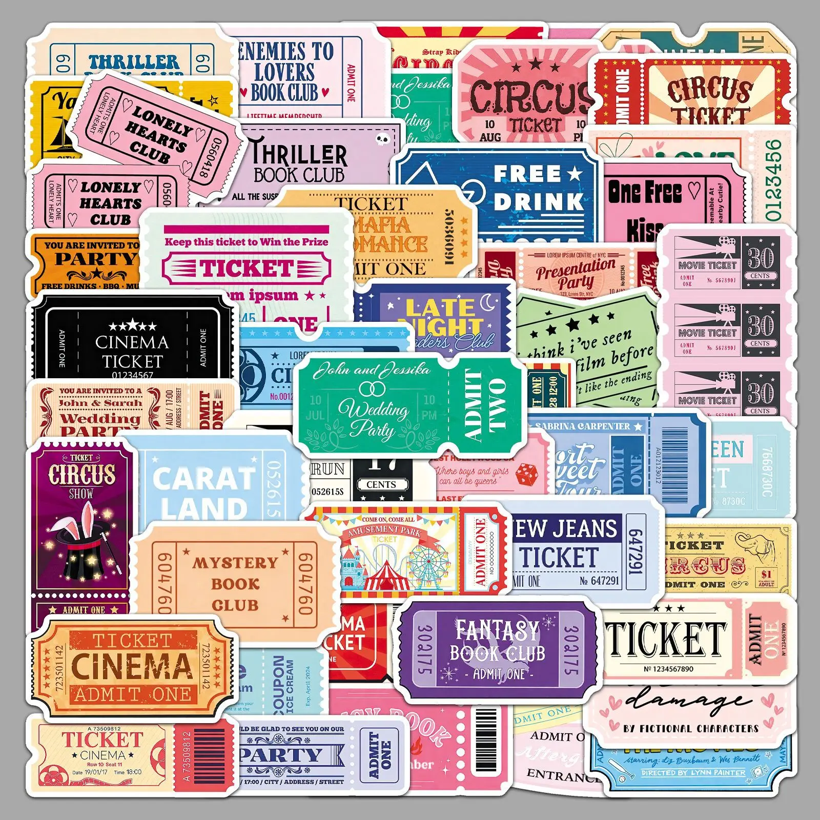 

10/50PCS Cartoon Ticket Graffiti Sticker Personalized Decoration Mobile Phone Case Desk Laptop Notebook Waterproof Decal Toy