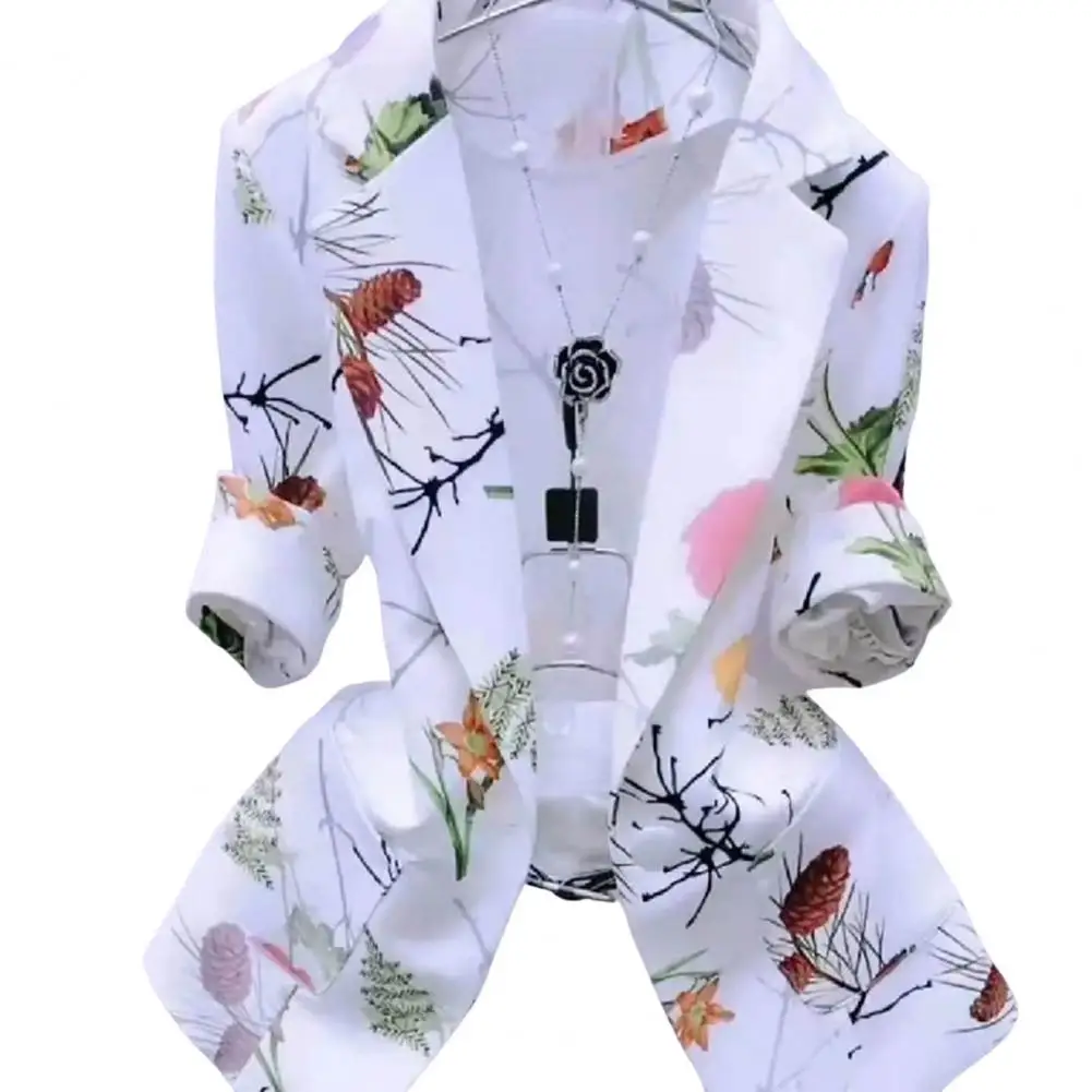 Revers Pockets Vrouwen Blazer Elegante Inkt Schilderij Enkele Knop 3D Pine Cone Patroon Dunne Suits Jas Bovenkleding