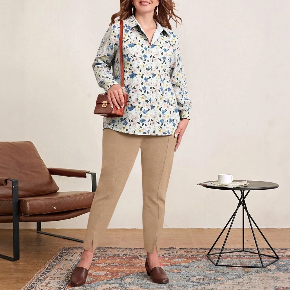 

Mia Muse Women's Shirts Autumn 2025 Classic Floral Full Print Button Front Cuff Sleeve Shirt Collar Casual Shirts