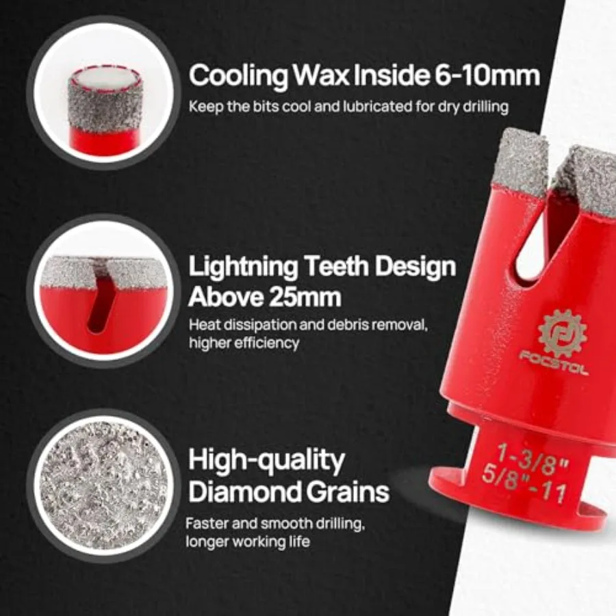 Diamond Core Drill Bit Set - 11pcs 6/8/10/25/35/50/65mm+10mm Finger Milling Bit+50mm Beveling Chamfer Bit+Hex+4.5'' Saw Blade H view 3