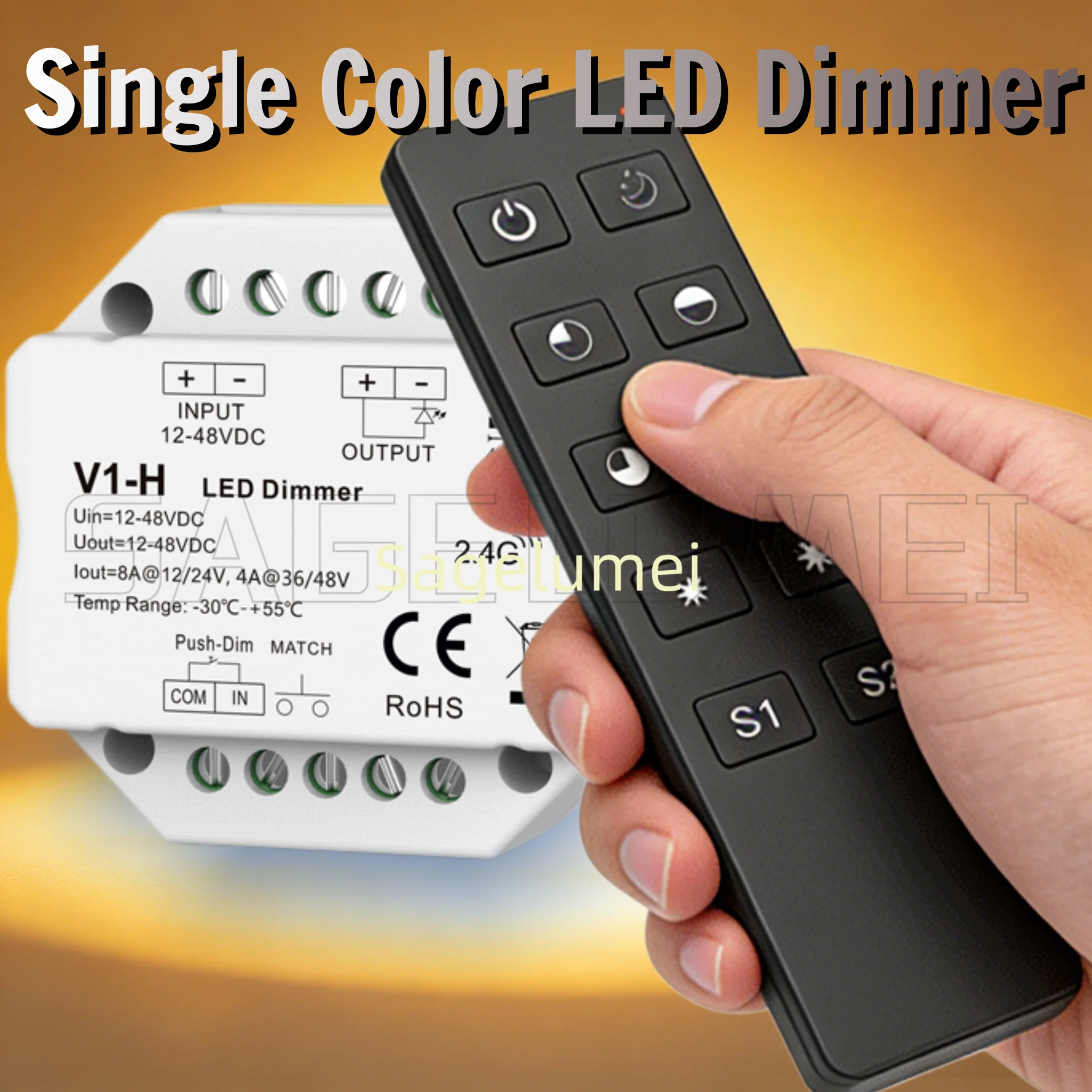 

Диммер для светодиодных лент DC12-48V 24V 36V 96W/192W/144W/192W V1-H R11, одноцветный, с плавной регулировкой яркости / контроллер Push Dim для светодиодных лент