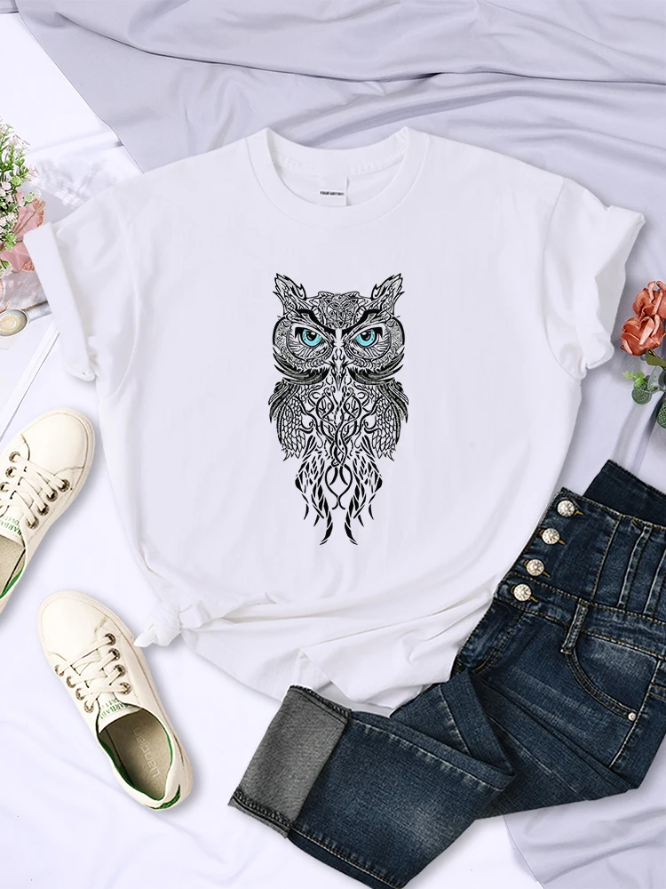 

Dashing Owl Face Printing Womens Tee Shirts Casual Breathable Sport Short Sleeve Summer Street Hip Hop Tops Female Tee Clothes