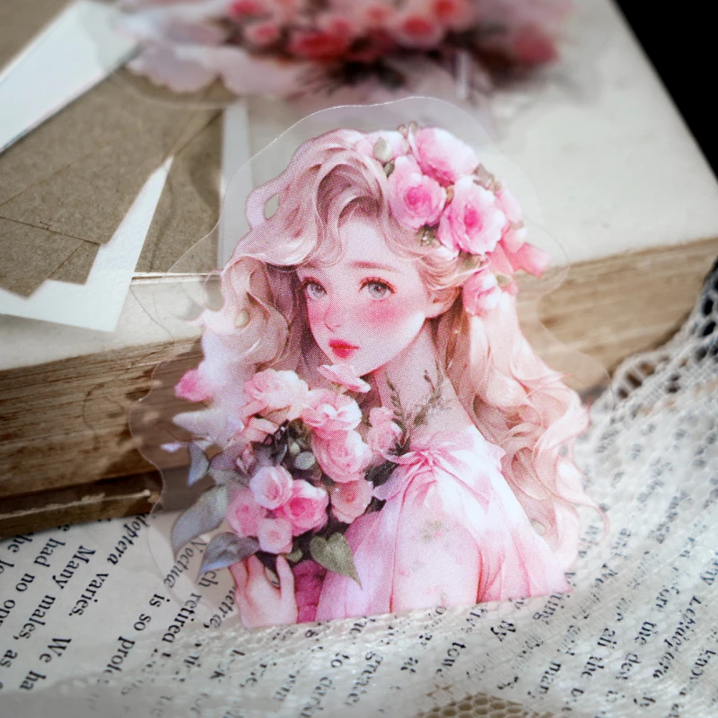 Yoofun 20pcs/lot Flowers Girl PET Stickers for Scrapbooking Planner Supplies Collage Junk Journal Decor Sticker Stationery Label