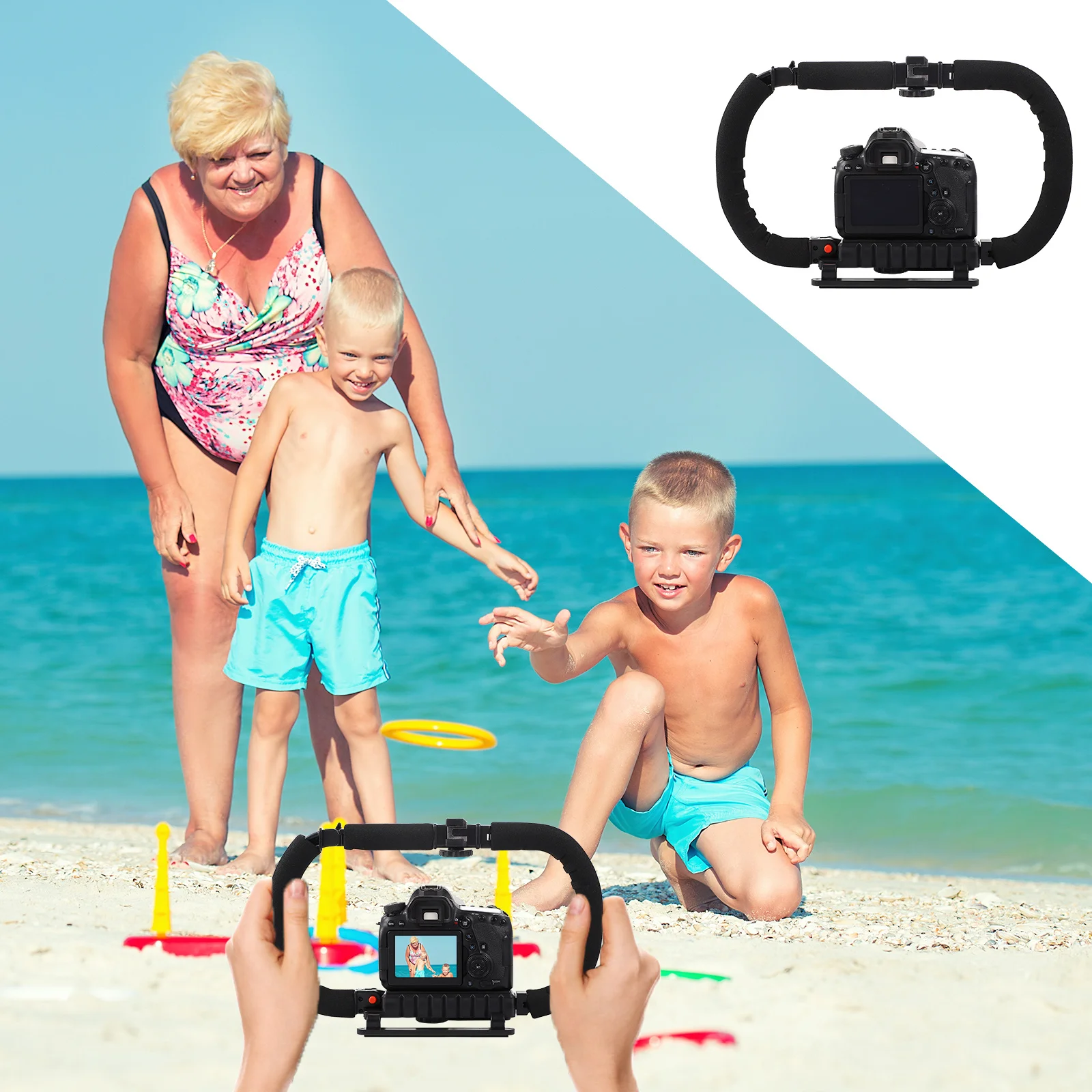 

Professional Camera Phone Video Rig with Adjustable Fixator Slot 3 Hot Shoe Ports Anti-Slip Design Stabilizer for Smartphone