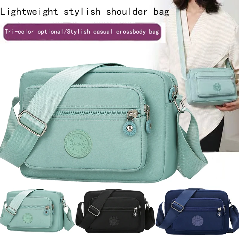 Damen Vintage Nylon Umhängetasche mit mehreren Taschen, Schulter-Messenger-Tasche, leichte Reisetasche mit verstellbarem Riemen, Mintgrün – Detail 2