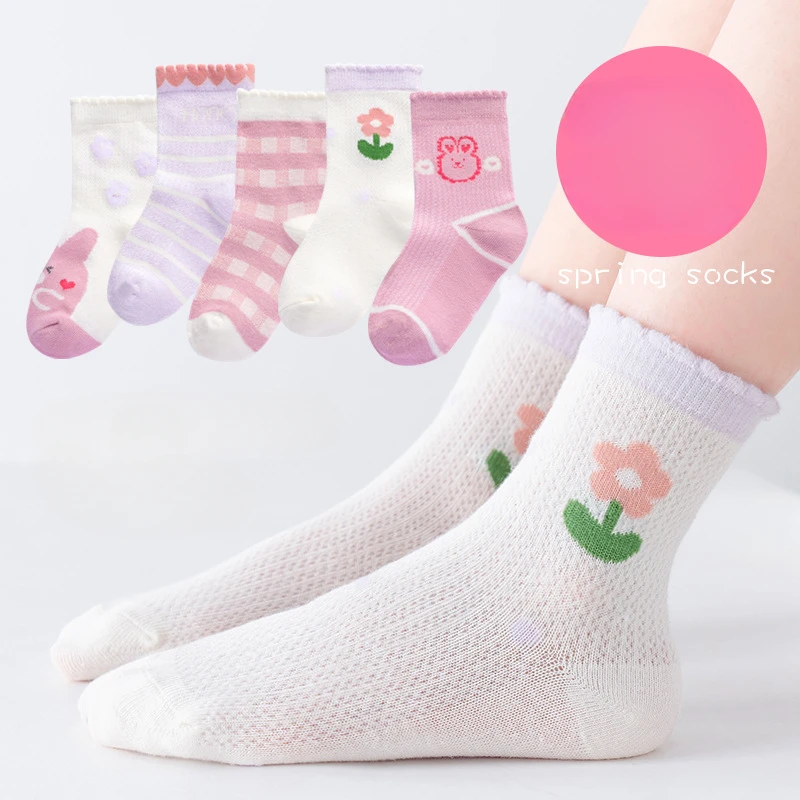 5Pairs/lot Children Socks for Girls Boy Cotton mesh breathable Cute Outdoor Sports Socks Causual Spring Summer Socks Accessories