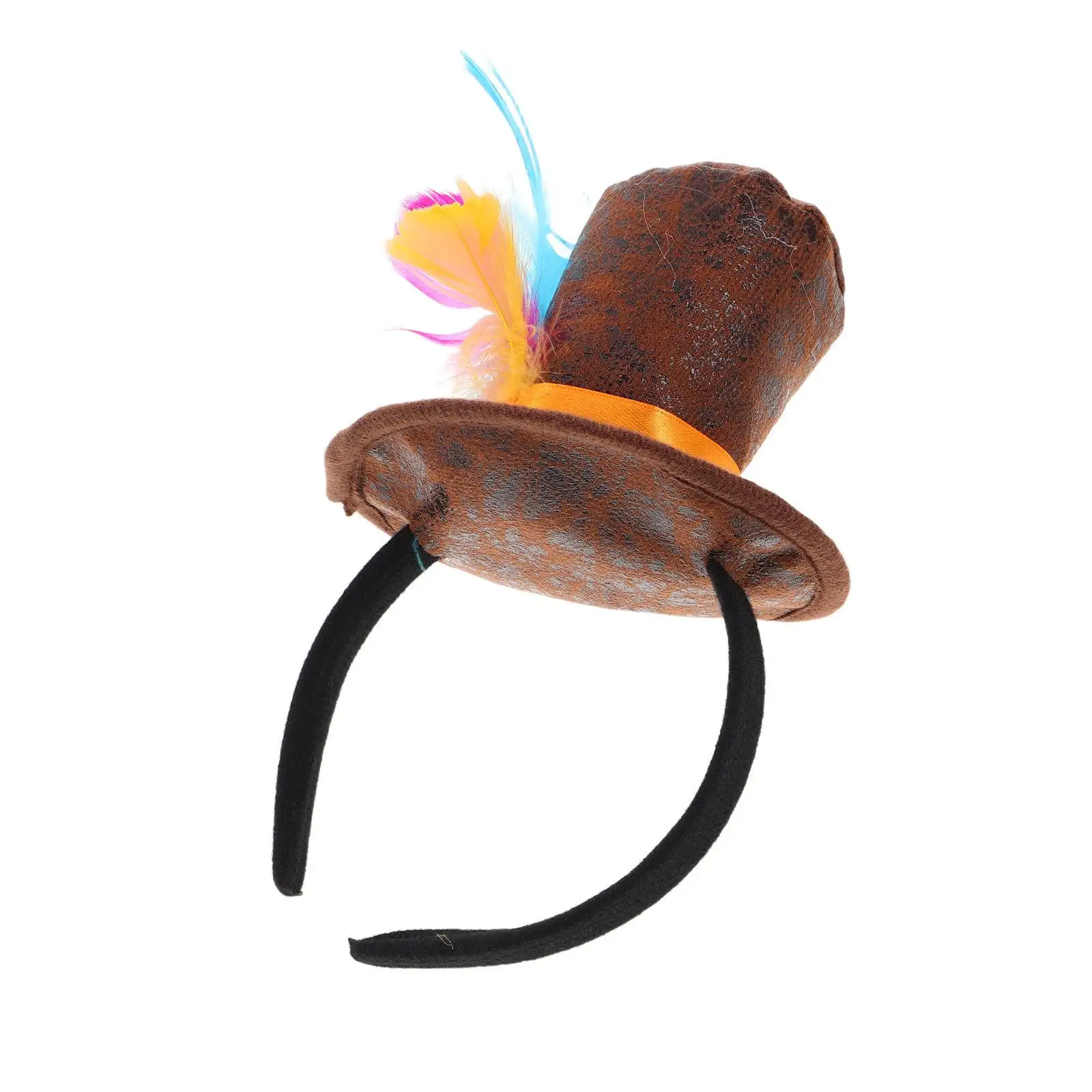 Mini Chapéu de Copa com Tiara e Plumas Vibrantes, Acessório Feminino Vintage para Festas, Decoração para Chá de Aniversário, Fantasia de Carnaval