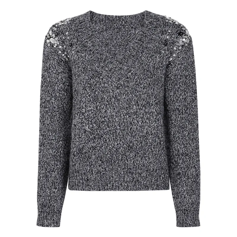 

Women Long Sleeve V-Neck pullover Office Lady's Knitted Cotton Sweater