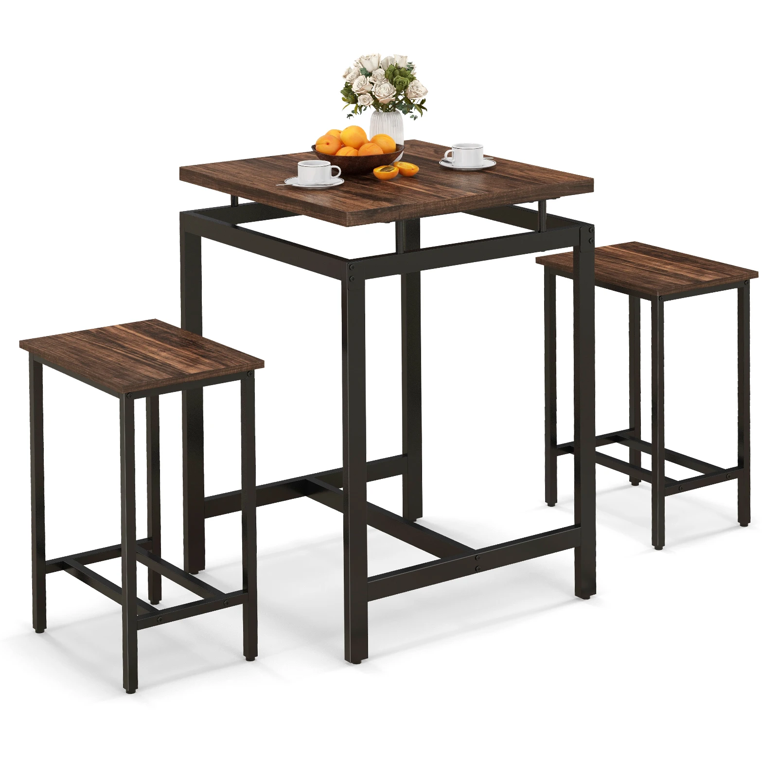 Bar table with bar stool set, kitchen table at counter height, high table with floating table top & footrest, dining table with 2 Chairs