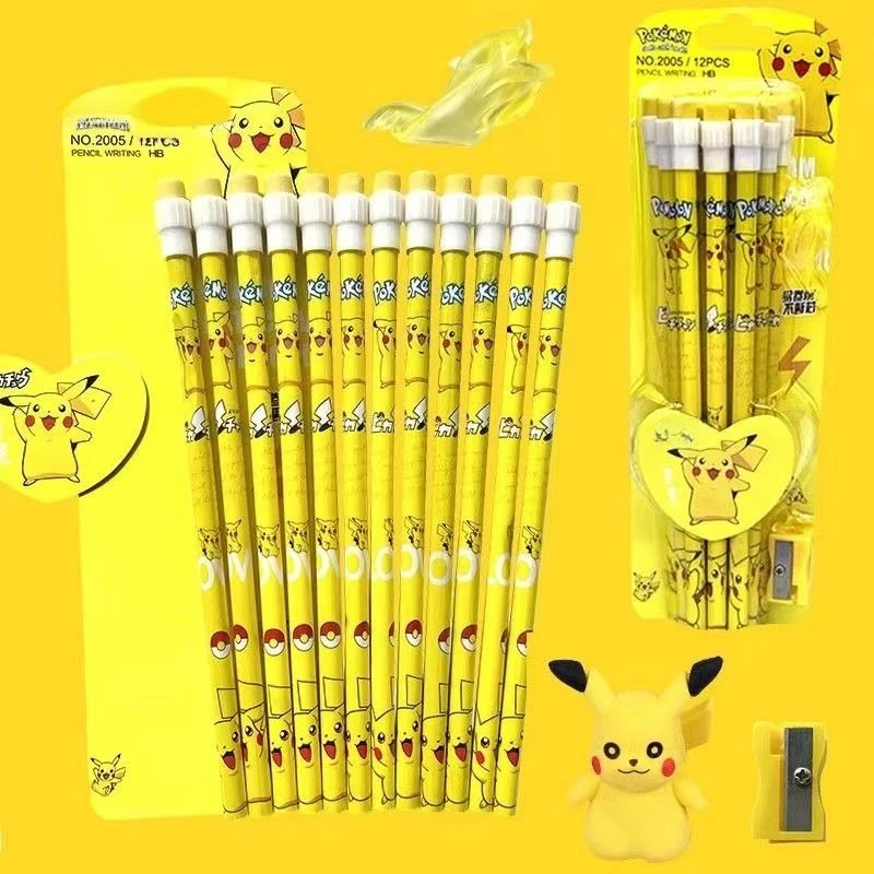 

12-24pcs Pokémon pencil for elementary students, HB writing pen with large eraser, student reward, fun cartoon study stationery
