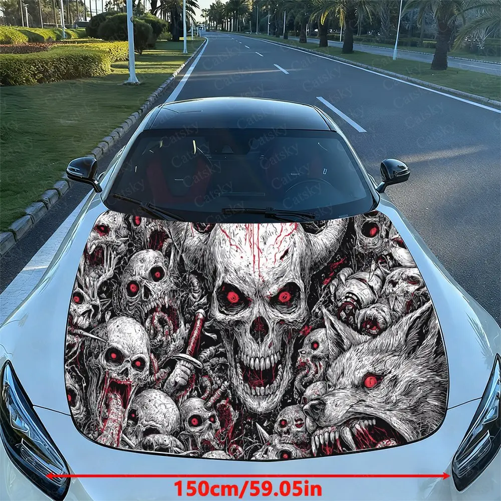 Horror Dark Creatures Car Vinyl Wrap, PVC Waterproof Car Hood Sticker, Self-Adhesive Scratch-Resistant Stickers