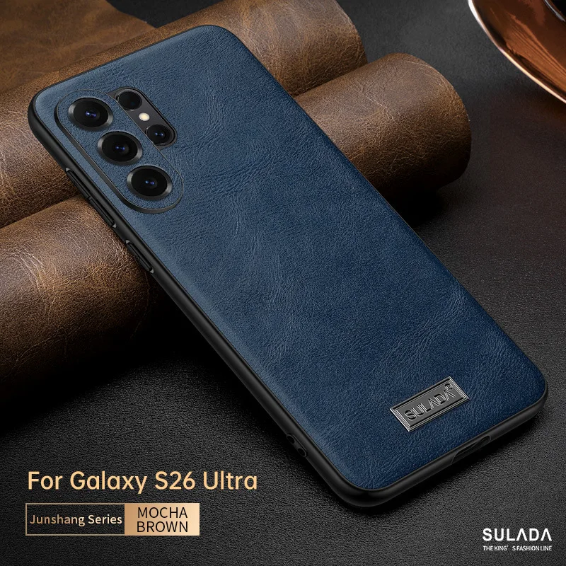 Anti-Scratch Cowhide Leather Mobile Phone Case for Samsung Galaxy S26 Ultra S25 Plus S24 S23 S22 Camera Lens Protection Cover