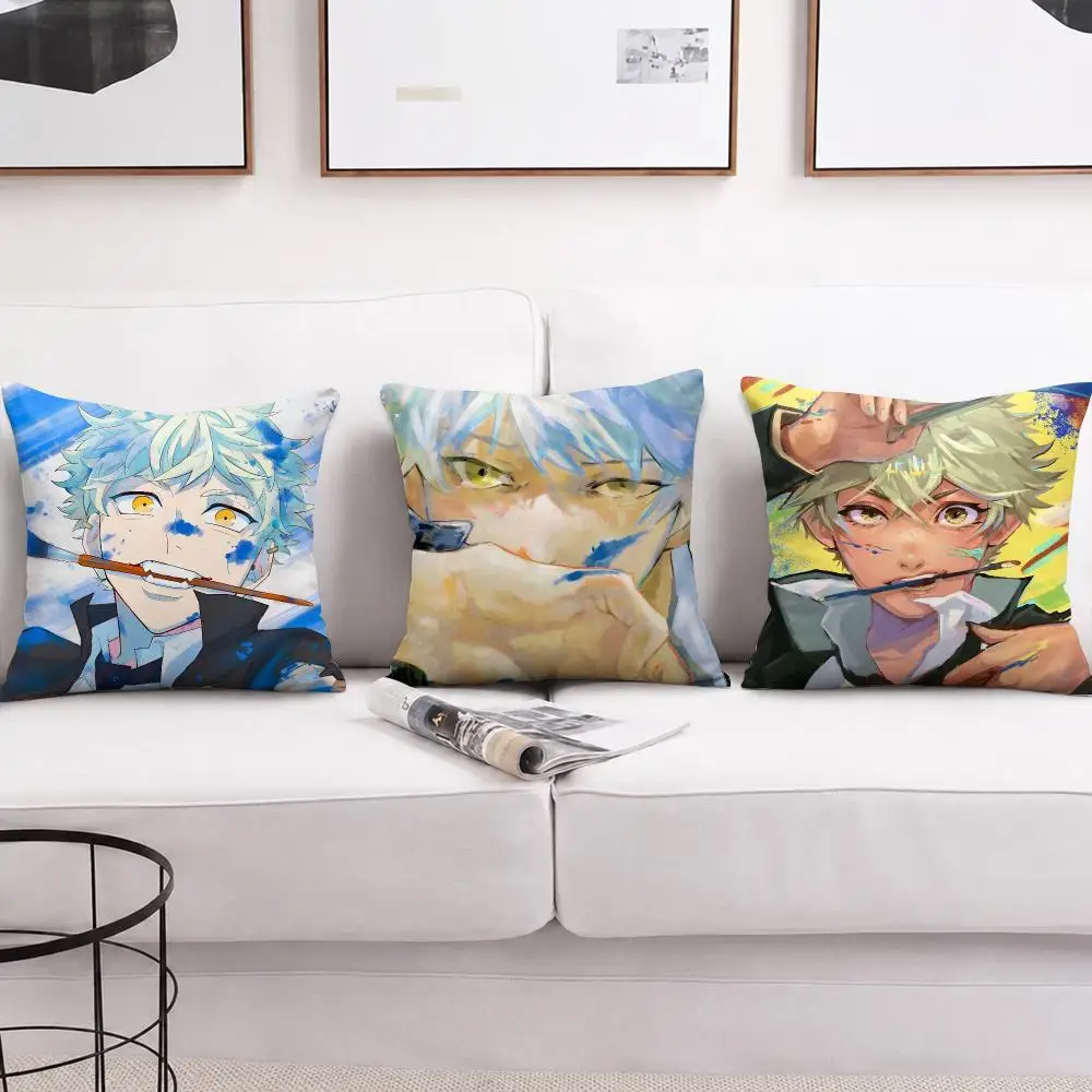 Japanese Anime B-Blue Period Cushion Cover Wrinkle-Resistant Short Plush Pillow Case Breathable Machine-Washable