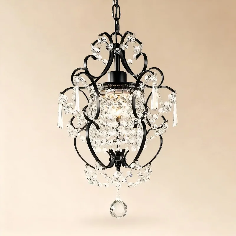 American Luxury Wrought Iron LED Pendant Lights Rotundity Crystal Hanging Lamps Living Room Bedroom Hotel Restaurant Chandelier