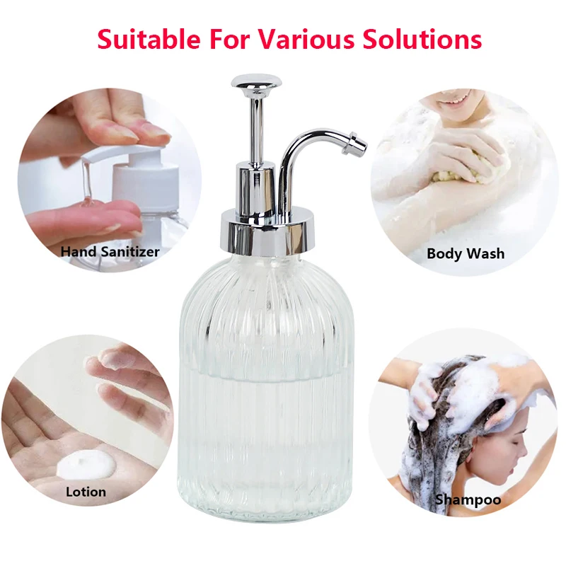 Glass Soap Pump Dispenser Bathroom Shampoo and Gel Dispenser Transparent Replacement Bottle Lotion Container Press Pump Bottle