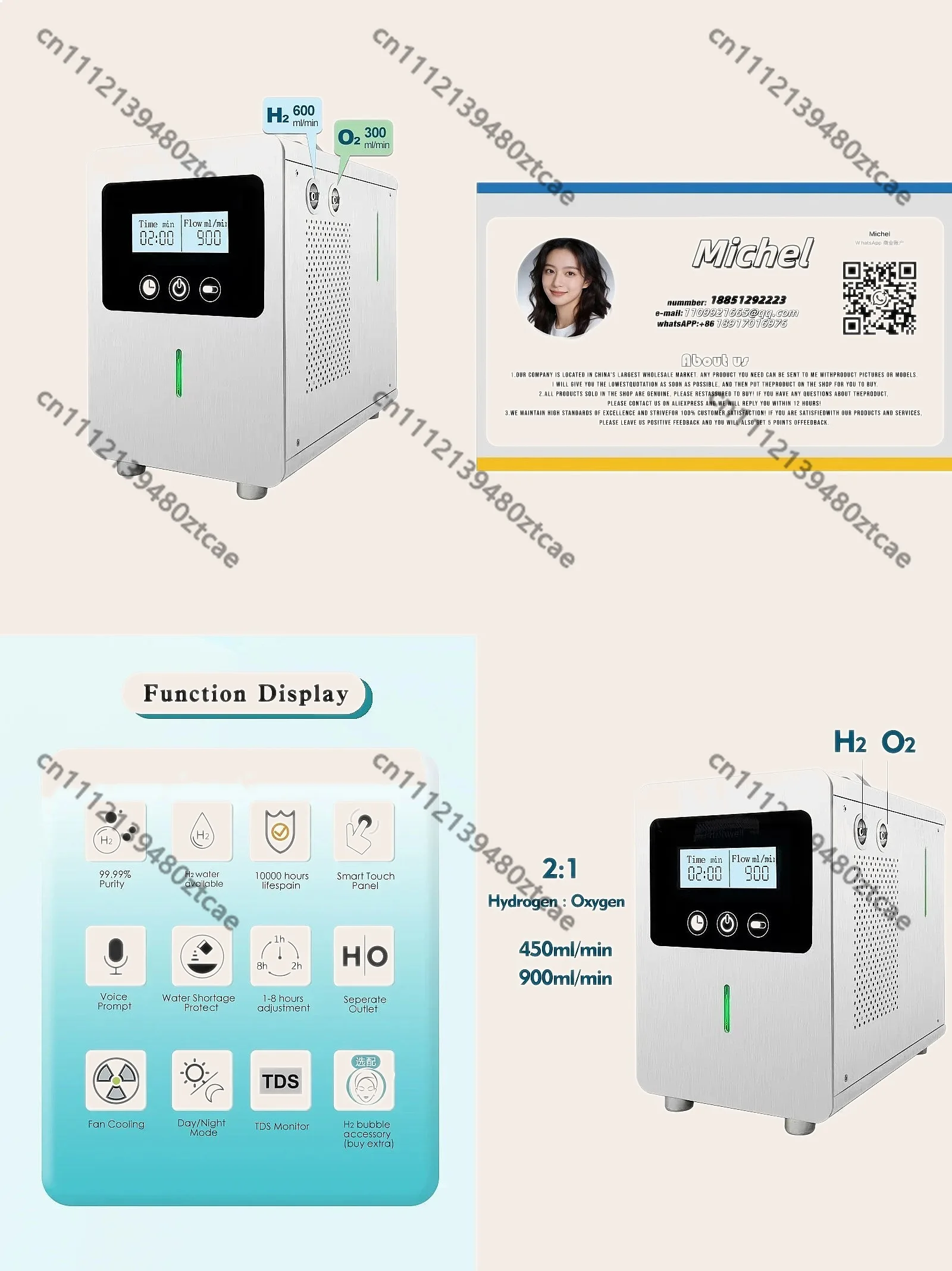 

99.99% Pure Hydrogen Inhaler Generator SPE PEM Hydrogen Therapy Machine 450/900ml/min