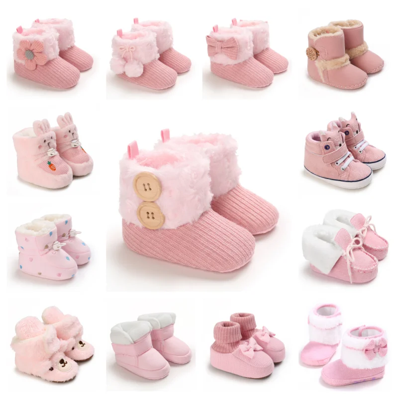 

Newborn Baby Autumn And Winter Plush And Thickened Walking Shoes 0-18 Months Old Baby Soft Soled Warm Cotton Shoes