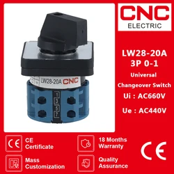 CNC LW28-20 0-1 Universal Changeover Switch 2 Position 3 Pole Rotary Switch 660V 20A Changeover Switch