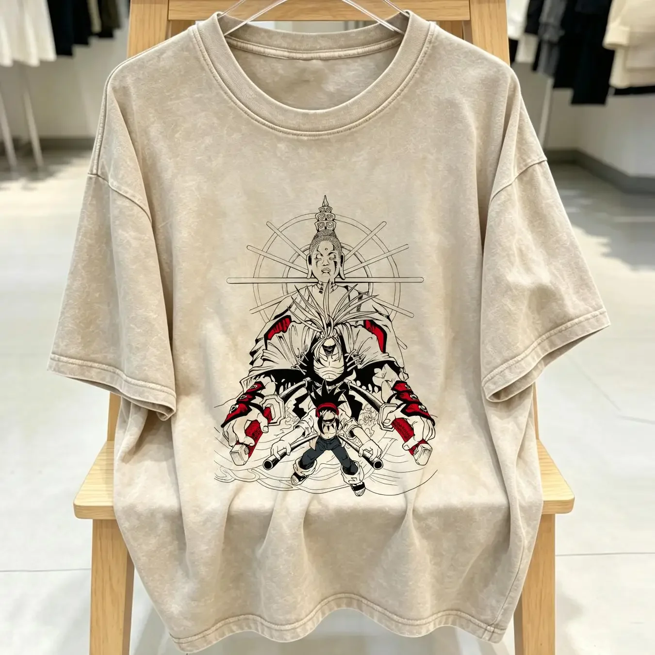washed T Shirt Amidamaru yoh the buddah shaman king Classic anime asakura tao vintage Washed Unisex Top For Everyday Wear