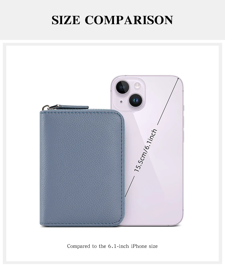 Genuine Leather Small Accordion Card Cases Holder For Women RFID Blocking Zipper Credit Card Wallet with Coin Pouch 2 Cash Slot