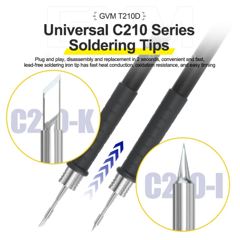 GVM T210D محطة لحام بدرجة حرارة ثابتة ، محطة لحام مزدوجة ذكية للهاتف المحمول ، SMD ، إصلاح ثنائي البنزين