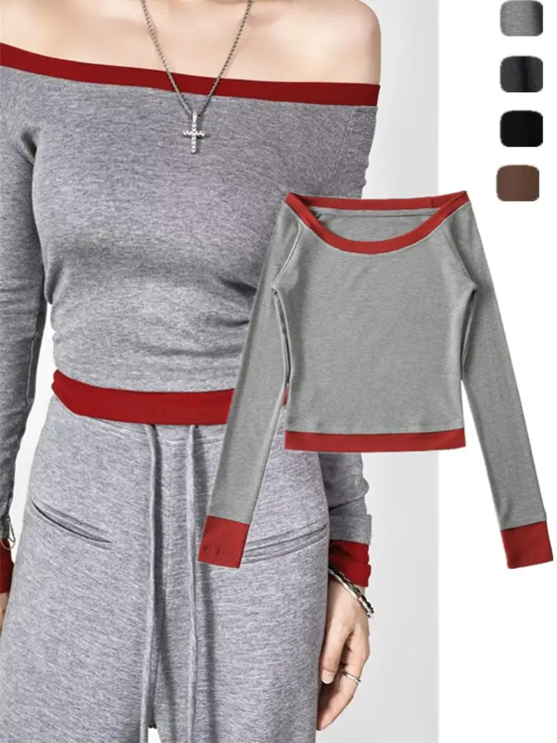 

Slim Fit Long Sve T-irt Women's Autumn Base Layer ort Top American Sle One oulder Color Blo Street Sle Base Layer