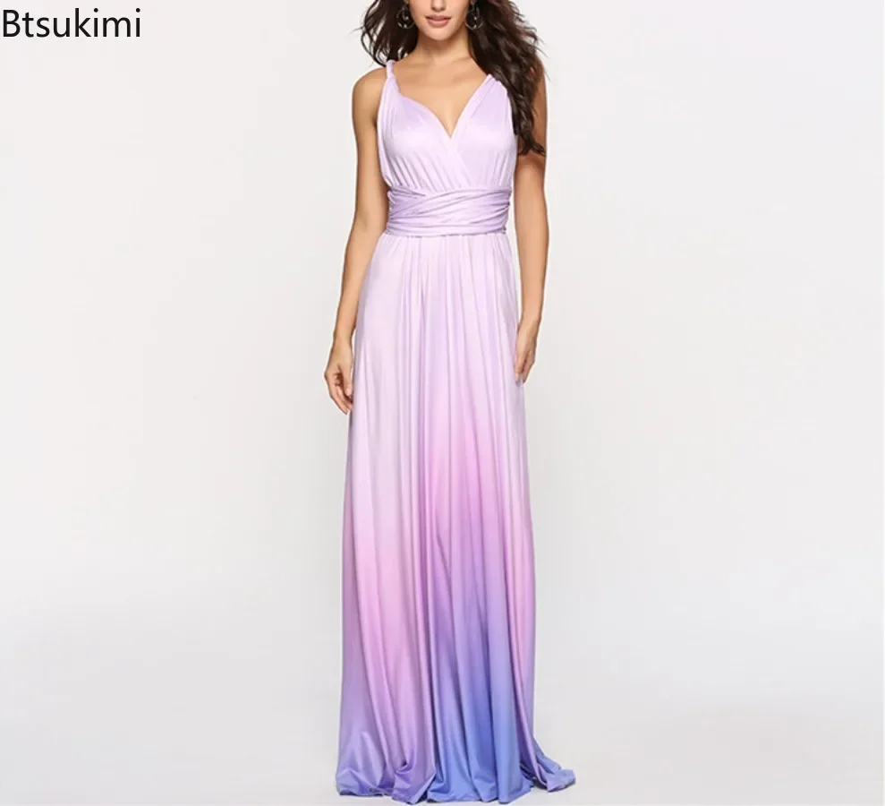 New 2025 Gradient Color Dresses for Women Multiway Wrap Convertible Infinity Cross Bandage Sexy Backless Maxi Dress Party Dress