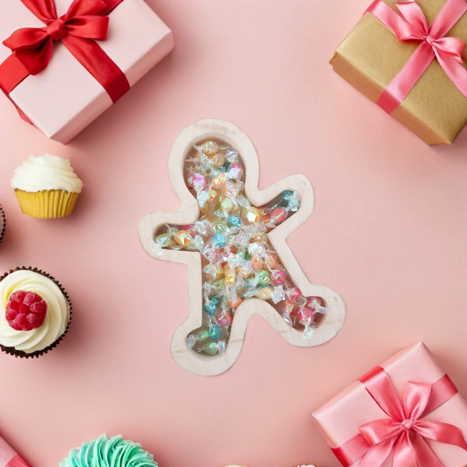Gingerbread Man Wooden Tray Festive Holiday Serving Platter for Christmas Decor Snacks Desserts Fruits Gingerbread Platter