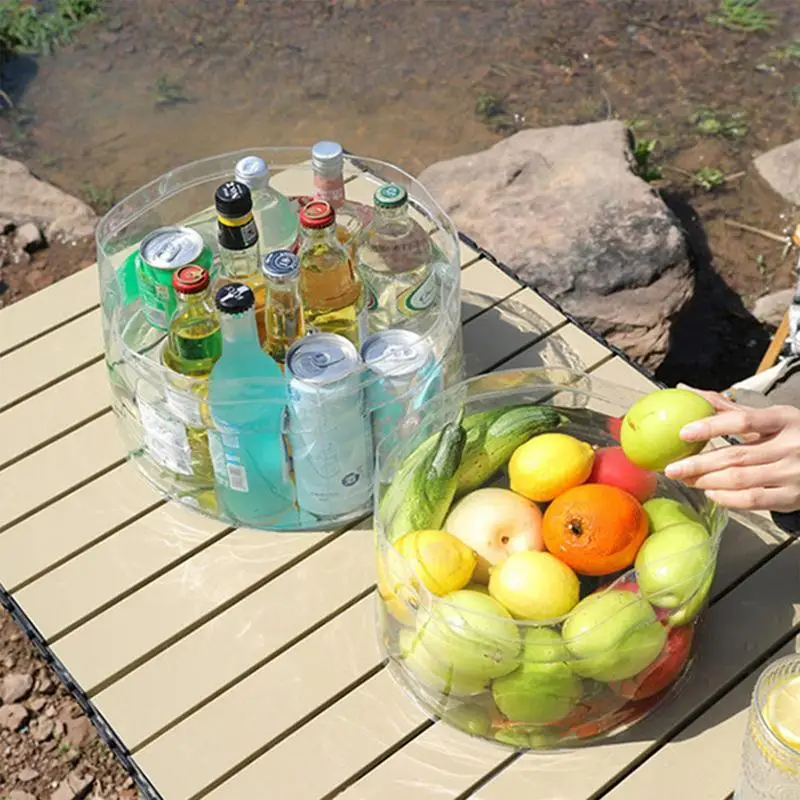 Foldable transparent Bucket Picnic Fruit Basket Portable Clear Water Basins Food Storage Container for Camping Hiking Fishing