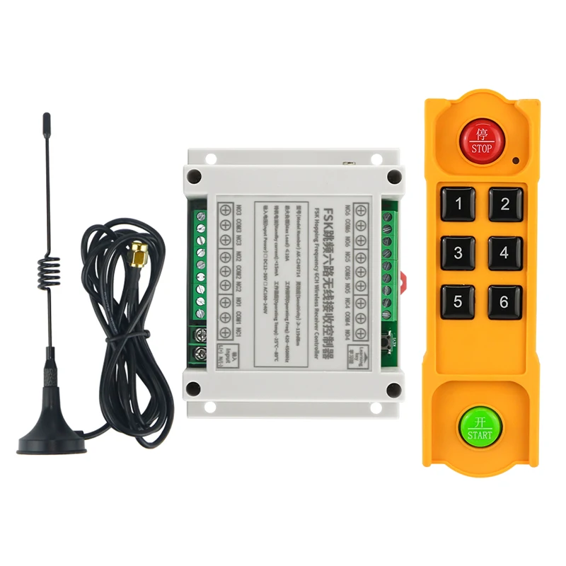 

420-450 м на большие расстояния, AC100-450 В, 6 каналов, радиочастотный беспроводной пульт дистанционного управления, приемник, 30 А, реле, электрический подъемный кран