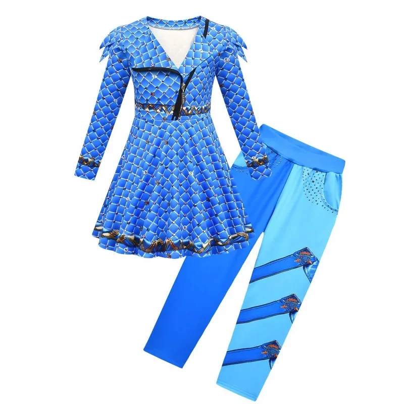 Girls Halloween Clothes The Rise of Red Costume D-Descendants 4 Kids Girls Cosplay Costume Child Disguise Party Fancy Blue Dress